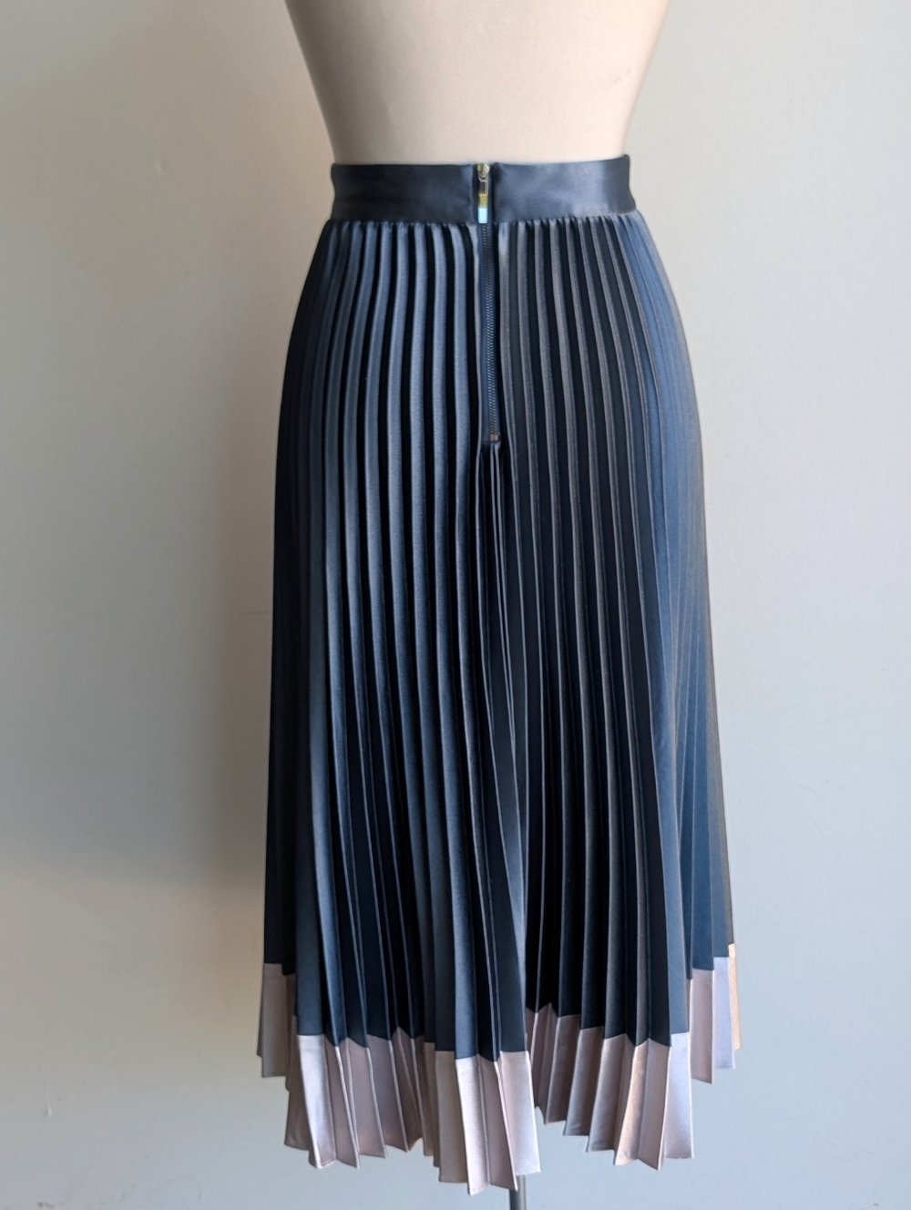 Ted Baker Satin Pleated Two-Tone Midi Skirt - Blue and Silver - Picture 2 of 10